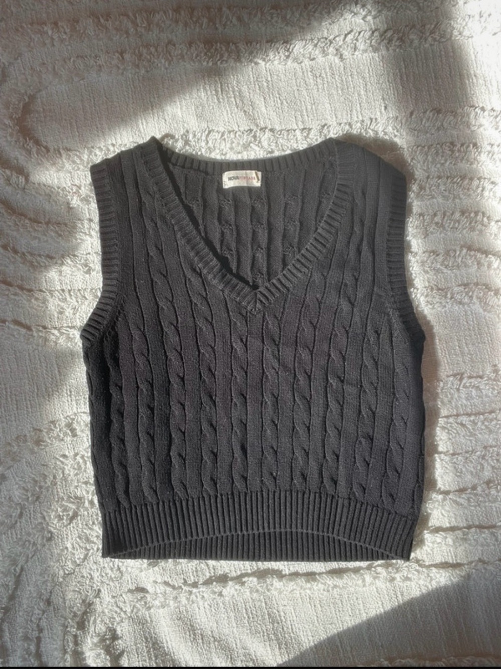 Fashion Nova Black Cable Knit V-Neck Sweater Vest